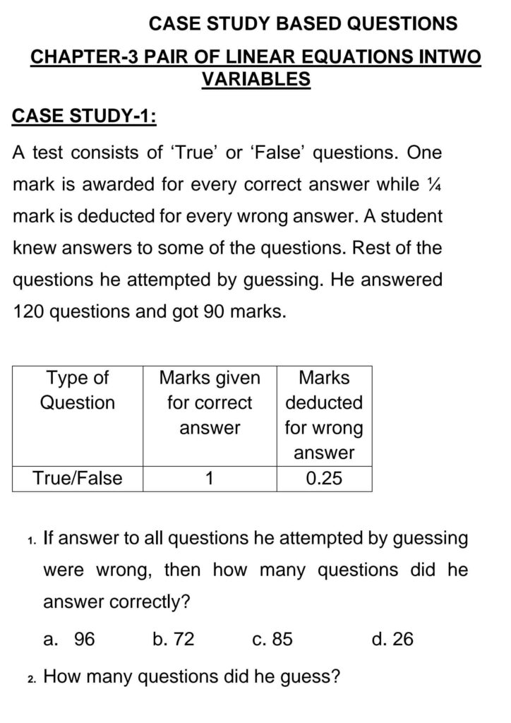 CASE STUDY BASED QUESTIONS CLASS 10 MATHS CHAPTER-3

