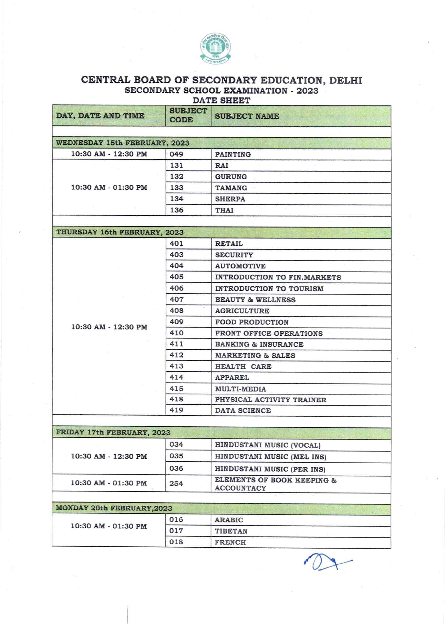 Cbse date sheet 2023 class 10