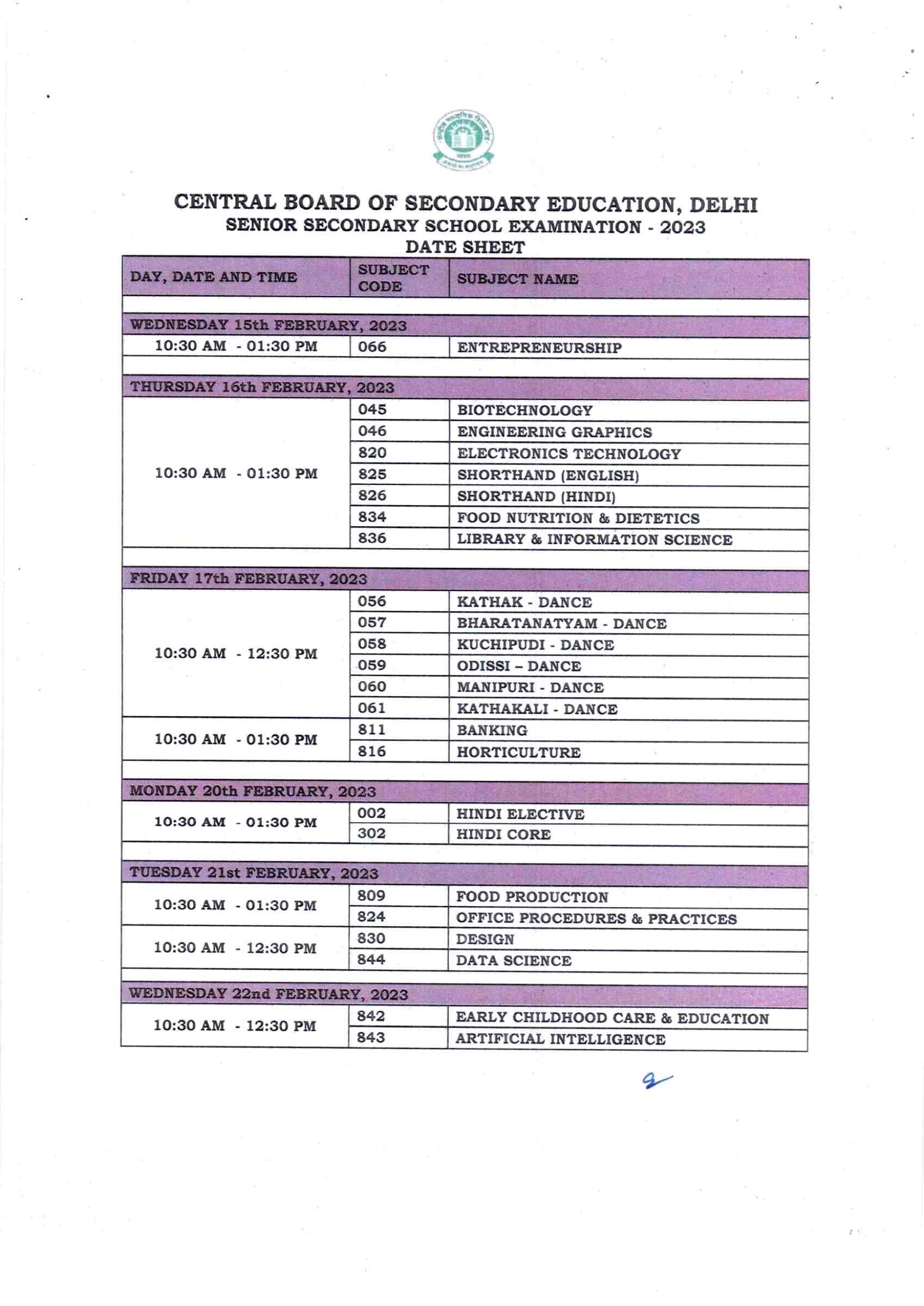 Cbse date sheet 2023 class 12

