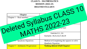 Deleted syllabus class 10 Maths 2022-23