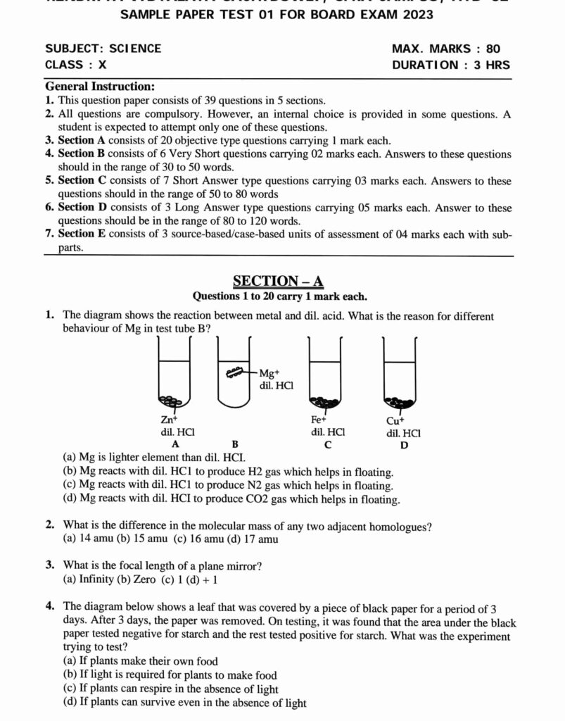 CBSE Class 10 Science sample paper for board exam 2023 with solutions

