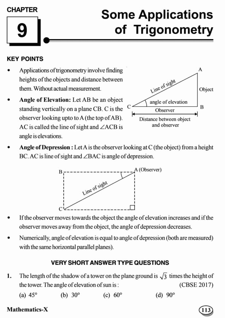 Important Questions for Class 10 Maths Chapter 9 Some Applications of Trigonometry