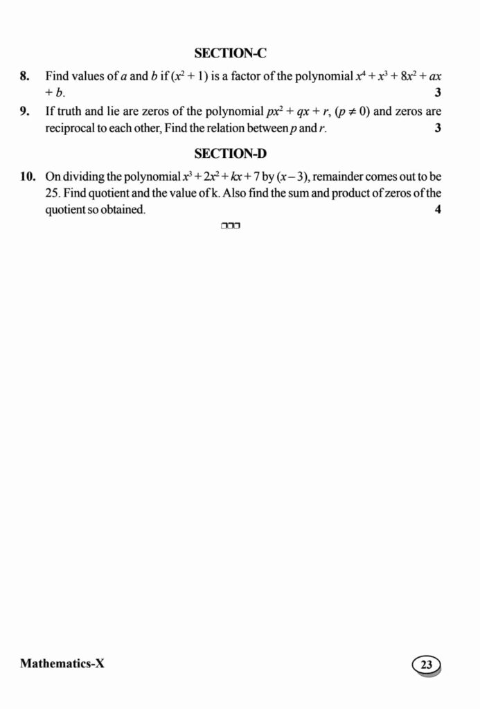 Important Questions for Class 10 Maths Chapter 2 Polynomials