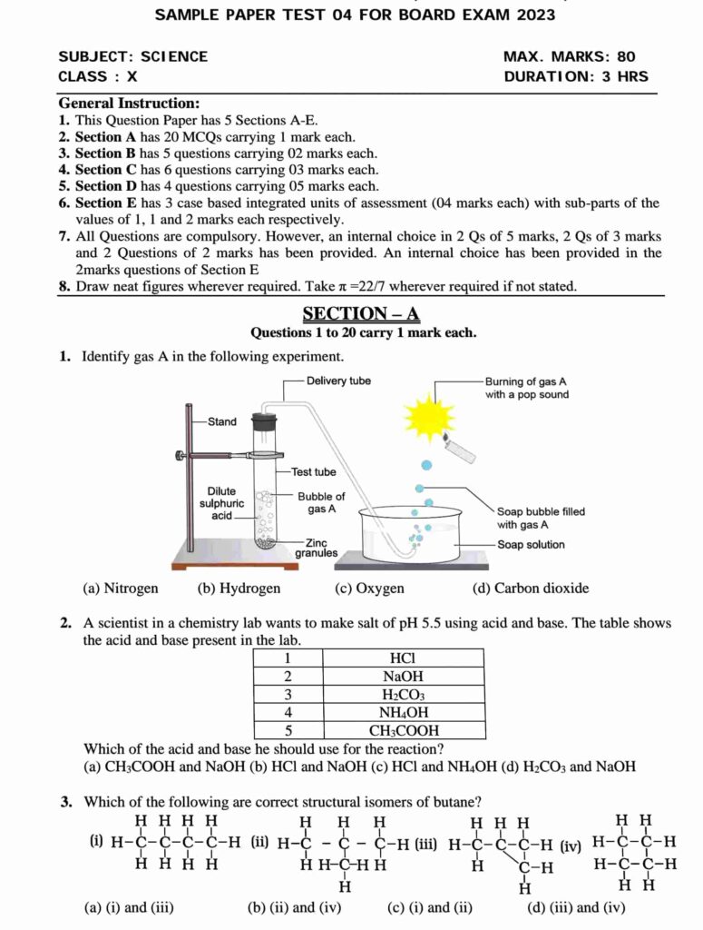 CBSE Class 10 Science sample paper for board exam 2023 with solutions