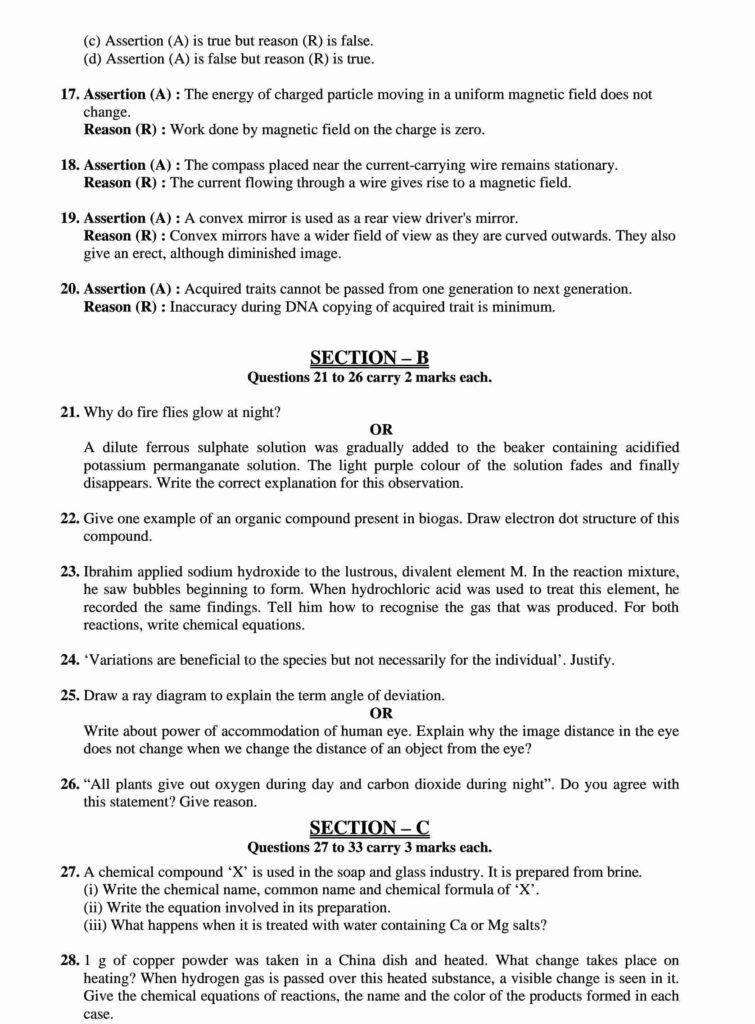 CBSE Class 10 Science sample paper for board exam 2023 with solutions