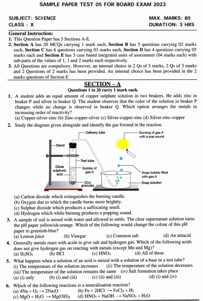 science sample paper class 10 2023 solutions