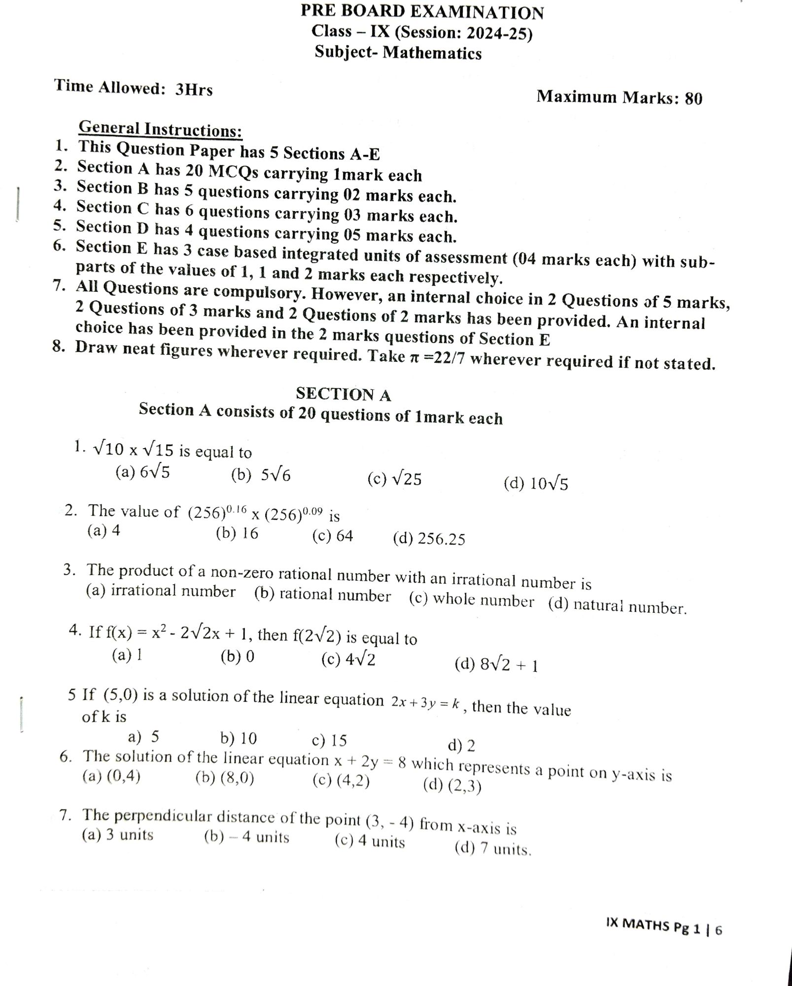 Class 9 Maths Sample Paper